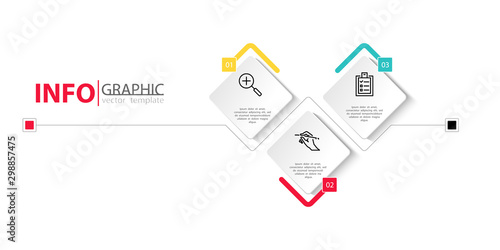 Vector horizontal infographic design and marketing icons. Can be used to create workflows, schedules, annual reports, presentation, web design.Business concept with 3 options, steps processes, diamond