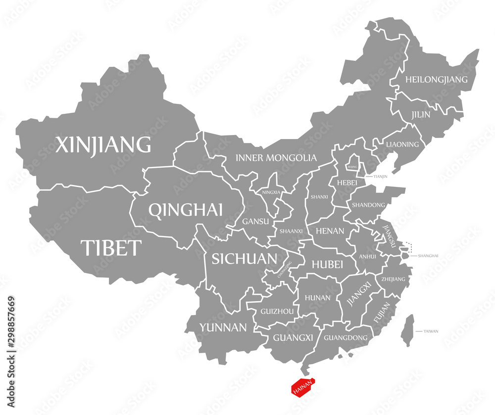 Hainan red highlighted in map of China