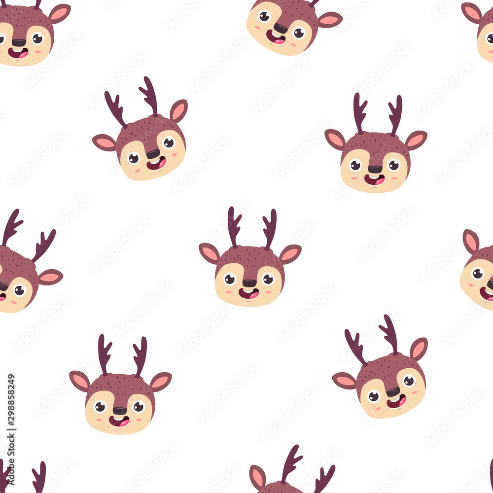 Cute deer head vector cartoon seamless pattern on white background. Cute deer head vector cartoon seamless pattern on white background.