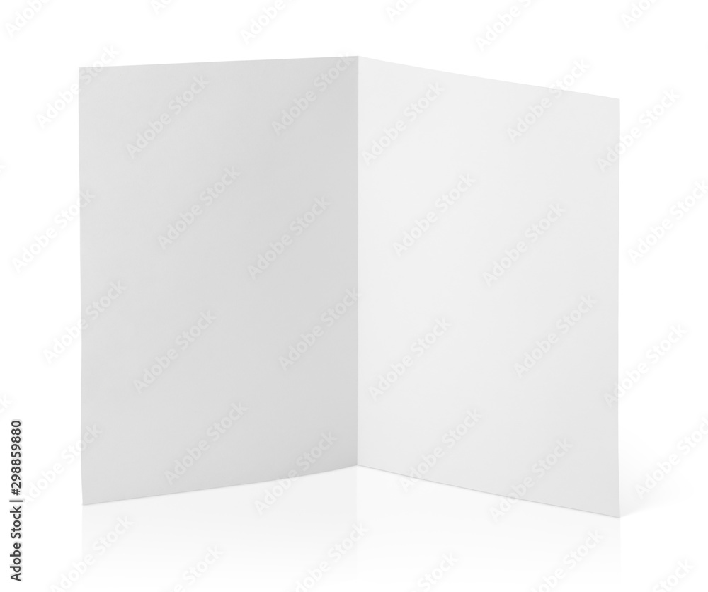 Blank folded flyer isolated on white with clipping path Blank folded flyer isolated on white with clipping path
