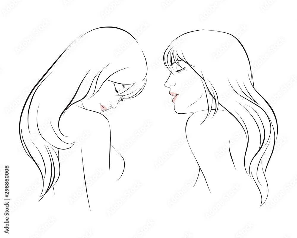 girl face long hair portrait isolated on white background. hand drawn vector illustration