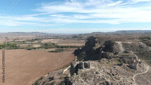 Aerial view of Ruins of abandoned European castle