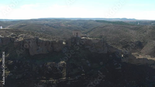 Aerial view of Ruins of abandoned European castle