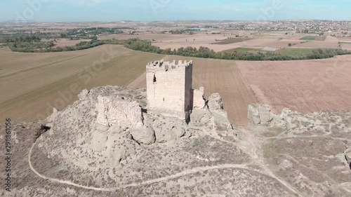 Aerial view of Ruins of abandoned European castle