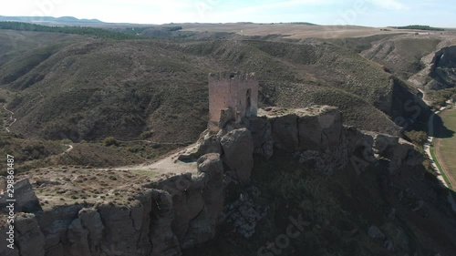Aerial view of Ruins of abandoned European castle