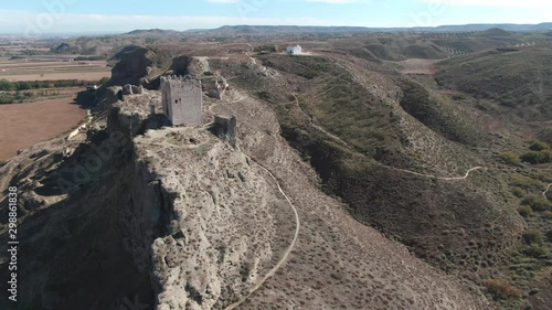 Aerial view of Ruins of abandoned European castle