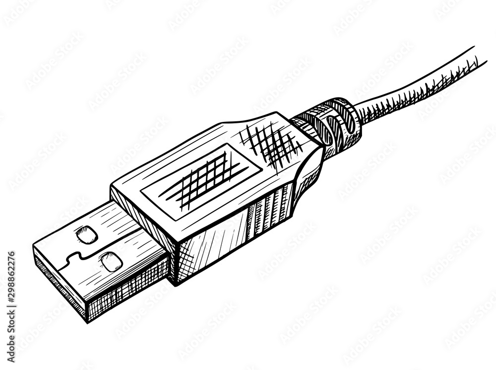 Hand drawn usb port. Vector drawing illustration Stock Vector | Adobe Stock