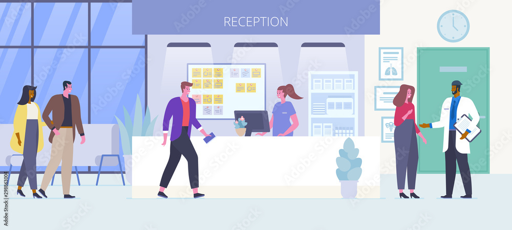Hospital reception flat vector illustration Hospital reception flat vector illustration