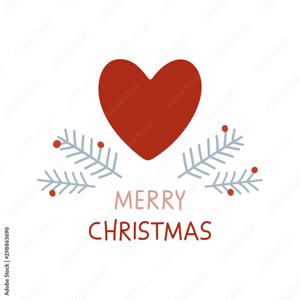 Christmas card with trees and heart. Vector cartoon illustration. Hand drawn typography poster. Merry Christmas and Happy New Year. Vector illustration for greeting cards, posters, gift tags Christmas card with trees and heart. Vector cartoon illustration. Hand drawn typography poster. Merry Christmas and Happy New Year. Vector illustration for greeting cards, posters, gift tags