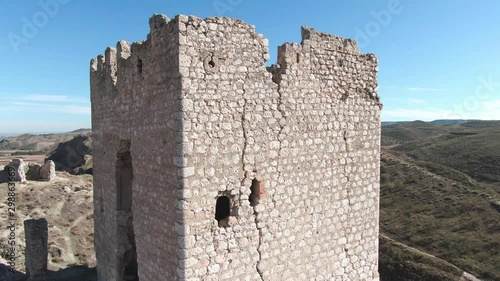 Aerial view of Ruins of abandoned European castle