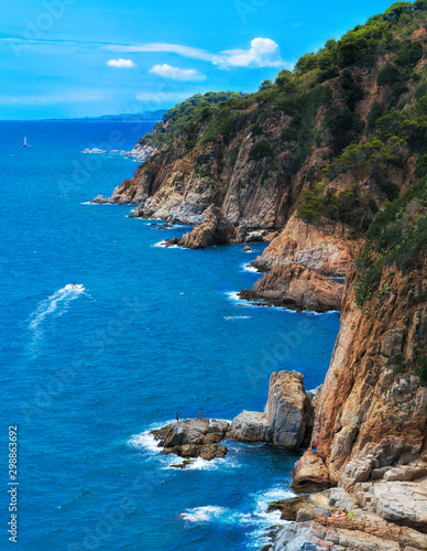Mountain cilff along the spanish coastline at summer. Lloret de mar, Spain.