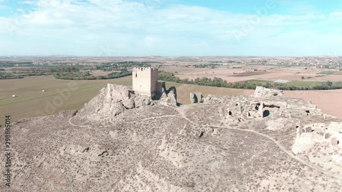 Aerial view of Ruins of abandoned European castle