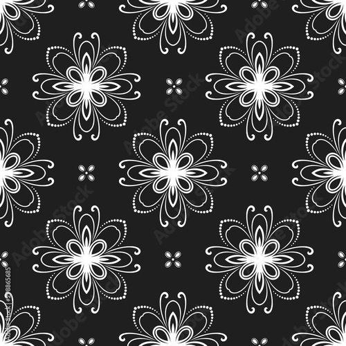 Floral vector white ornament. Seamless abstract classic background with flowers. White pattern with repeating floral elements. Ornament for fabric  wallpaper and packaging