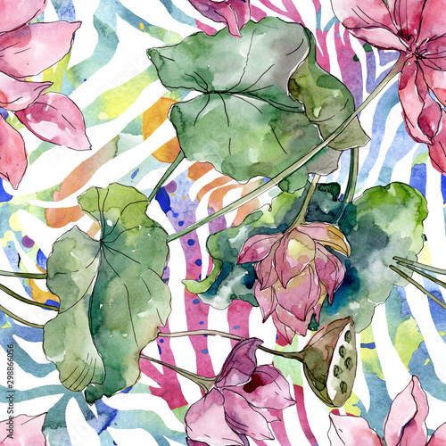 Lotus floral botanical flowers. Watercolor background illustration set. Seamless background pattern. © LIGHTFIELD STUDIOS