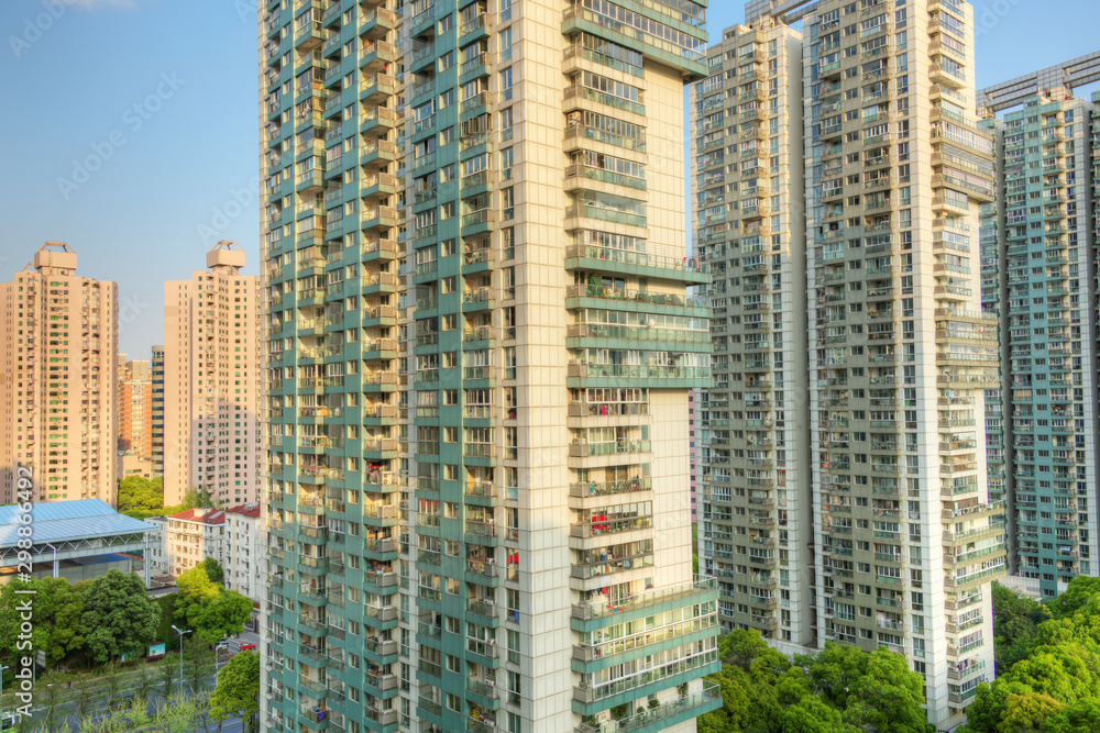 Close up of apartment buildings in Shanghai