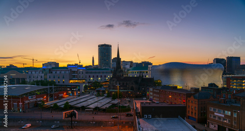 Birmingham city skyline at dusk, UK