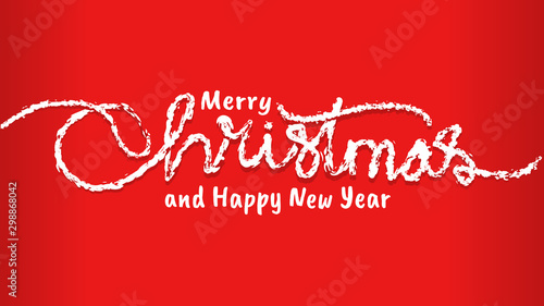 merry chtistmas and happy new year greeting card typography in red background