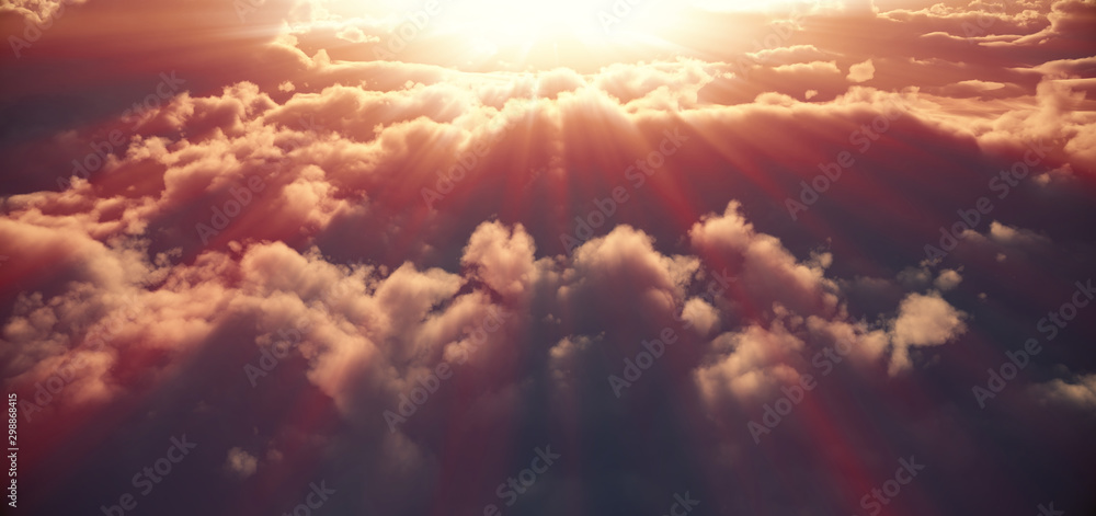 above clouds sunset god ray