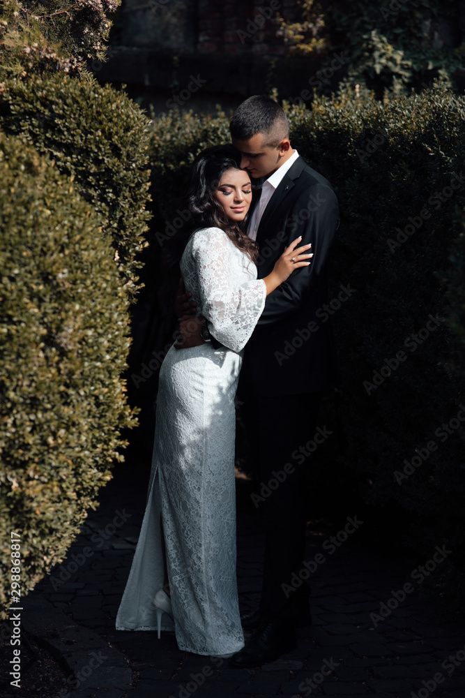 Loving couple pre wedding outdoor photo shoot. Loving romantic