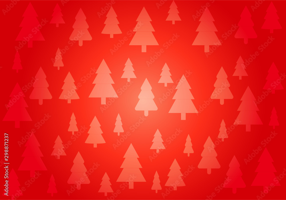 Fondo rojo navideño con siluetas de pinos.