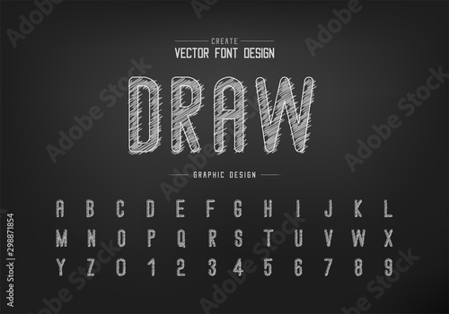 Chalk font and alphabet vector, Hand draw letter style typeface and number design