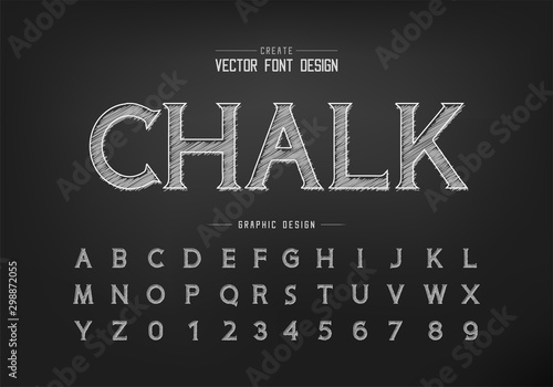 Chalk font and alphabet vector, Hand draw idea typeface letter and number design
