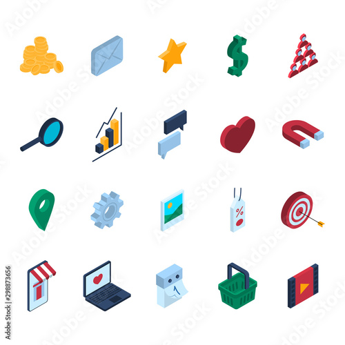 Social Marketing Sign 3d Icon Set Isometric View. Vector