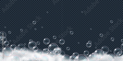 Soap foam with bubbles isolated on transparent background. Realistic looking vector illustration. photo