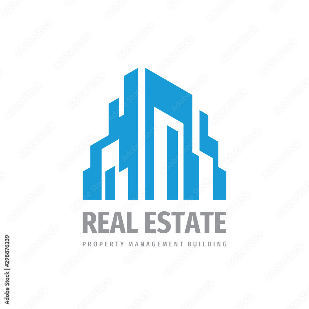 Building construction logo template design. Property management sign. Real estate symbol. House city icon. Vector illustration. 