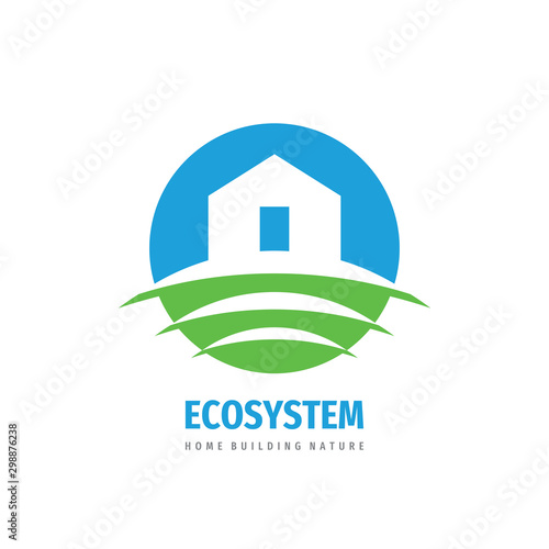 Ecosystem house concept logo template design. Ecologiacl green farm sign. Eco home symbol. Vector illustration. 