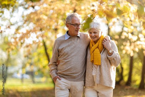 Happy senior couple in autumn park