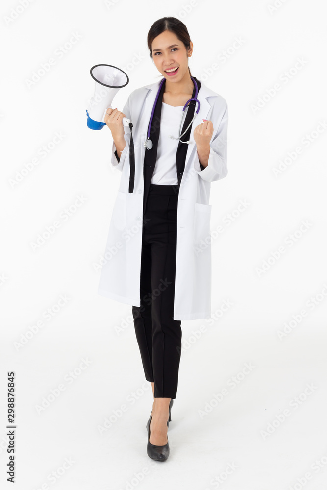 Portrait of asian an attractive young female doctor in white coat about medical or science health care concept on white background Portrait of asian an attractive young female doctor in white coat about medical or science health care concept on white background