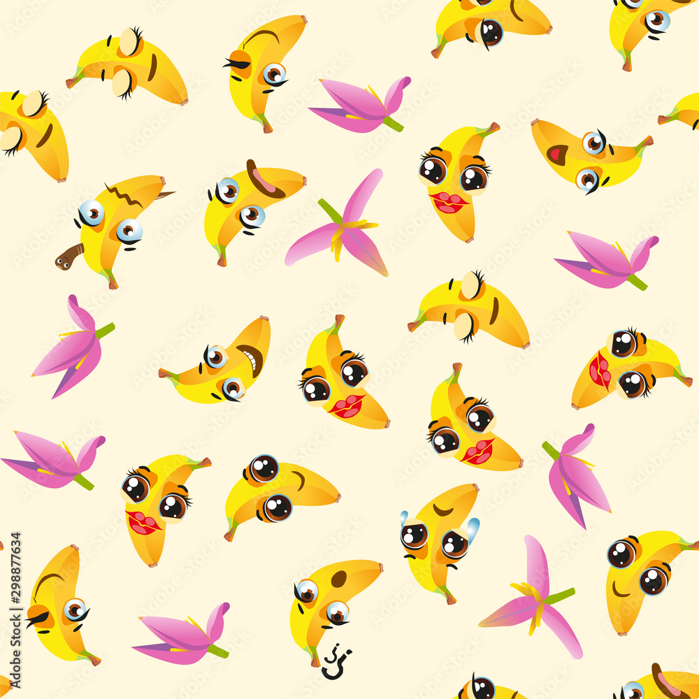 Cute seamless pattern with cartoon emoji fruits