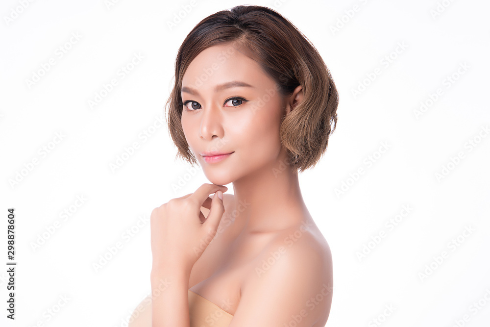 Beautiful young Asian woman touching soft cheek and smile with clean and fresh skin. Happiness and cheerful with, isolated on white background, Beauty and Cosmetics Concept, Beautiful young Asian woman touching soft cheek and smile with clean and fresh skin. Happiness and cheerful with, isolated on white background, Beauty and Cosmetics Concept,