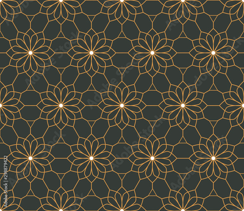 Vector ornamental seamless pattern. Gold and blue background and wallpaper in Arabic style. Geometric pattern. illustration for your design. ь
