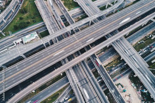 Intersection city road look down view with car and vehicle movement