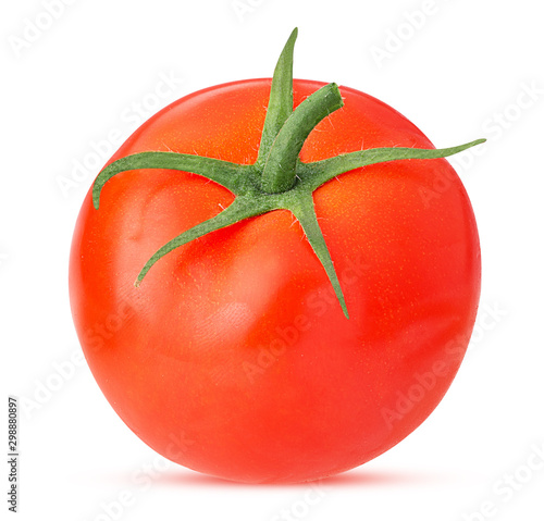 Fresh red tomato with green leaves