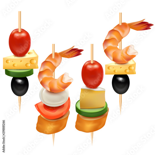 Realistic 3d Detailed Set of Different Canape. Vector