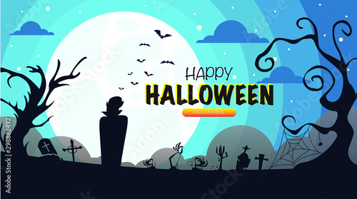 happy halloween night party dracula tomb blue sky background vector