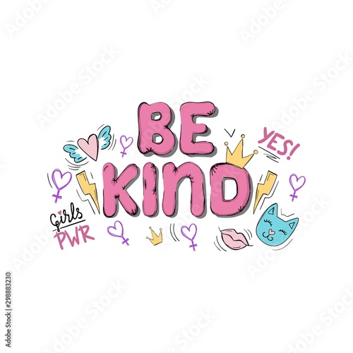 Be kind inspirational card or print on white background