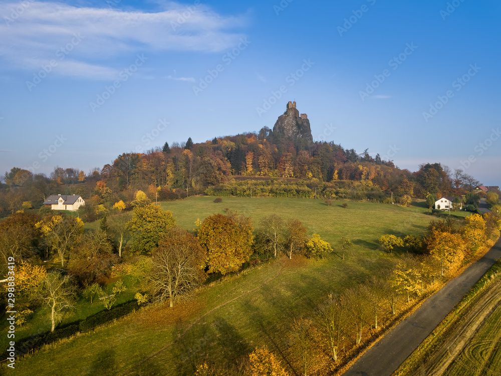 Trosky Castle in Bohemia paradise - Czech republic - aerial view