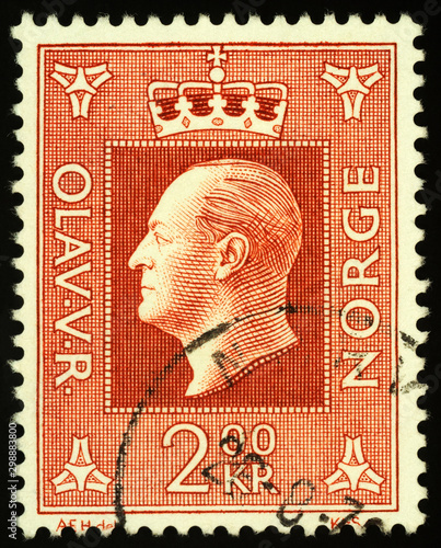 King Olav V on postage stamp photo