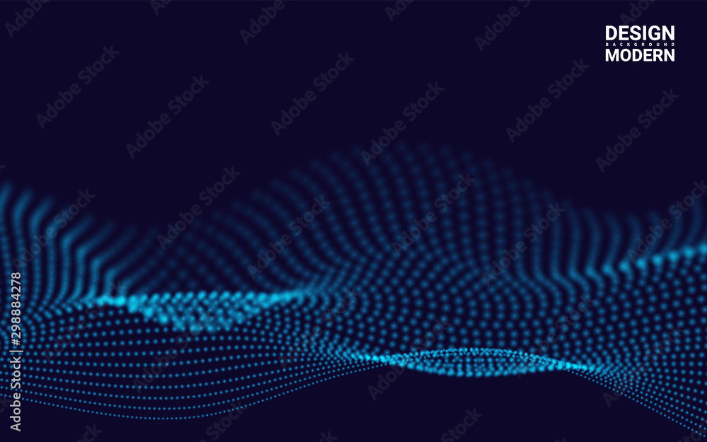 Waves With Particles on Dark Background. Futuristic Lines of Many Dots. Design Element For poster Cover Banner. Abstract Vector Illustration