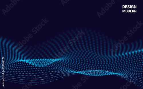 Waves With Particles on Dark Background. Futuristic Lines of Many Dots. Design Element For poster Cover Banner. Abstract Vector Illustration