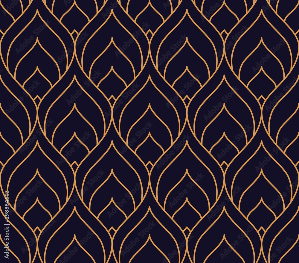 Fototapeta Vector ornamental seamless pattern. Gold and blue background and wallpaper in Arabic style. Geometric pattern. illustration for your design. ь