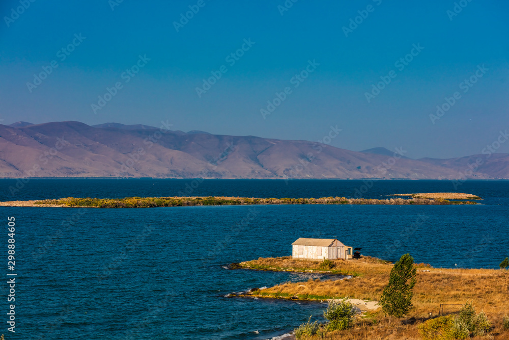 panorama landscape of Lake Sevan landmark of Gegharkunik Armenia eastern Europe