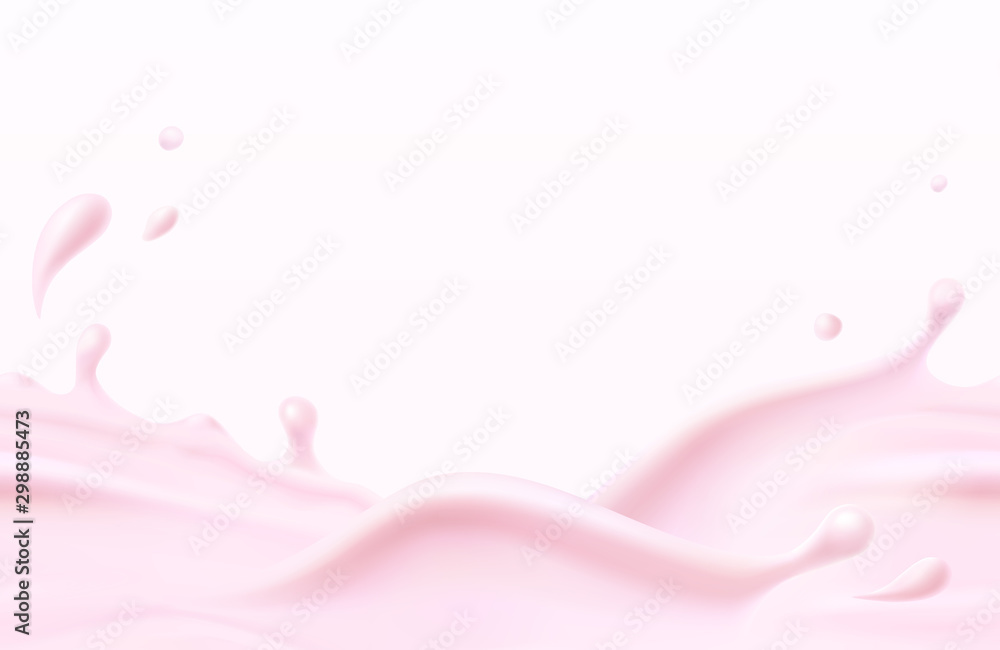 Milk beverage splash seamless pattern. 3d realistic pink yogurt wave