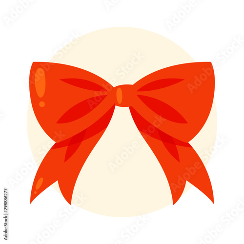 Flat vector illustration of traditional Christmas red bow