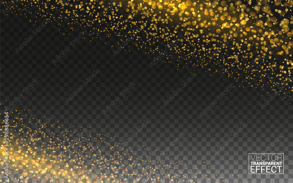 Magic Gold Glitter Wave Abstract Background. Gold Glittering Star Dust Trail Sparkling Particles on Transparent Vector Background