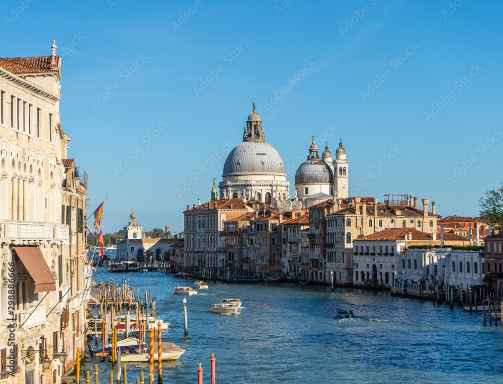 View of the Grand Canal and Basilica Santa Maria della Salute. Travel photo. Venice. Italy. Europe.